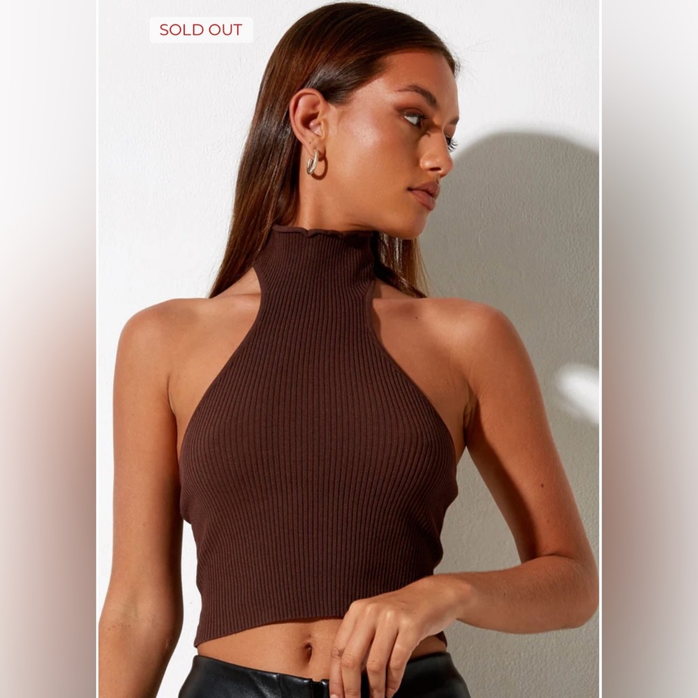 Motel Rocks Moila Crop Top In Knit Chocolate